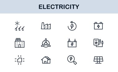 Enerji, Güç, Voltaj, Pil ve Elektrik Bileşenlerini Özelleştiren Vektör Biçiminde Elektrik Simgesi Ayarlandı