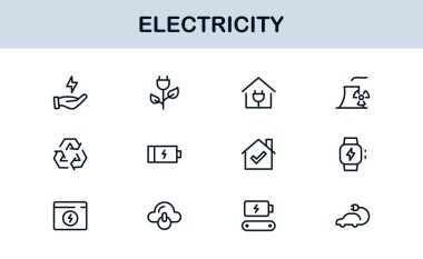 Enerji, Güç, Voltaj, Pil ve Elektrik Bileşenlerini Özelleştiren Vektör Biçiminde Elektrik Simgesi Ayarlandı