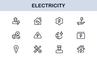 Enerji, Güç, Voltaj, Pil ve Elektrik Bileşenlerini Özelleştiren Vektör Biçiminde Elektrik Simgesi Ayarlandı