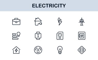 Enerji, Güç, Voltaj, Pil ve Elektrik Bileşenlerini Özelleştiren Vektör Biçiminde Elektrik Simgesi Ayarlandı