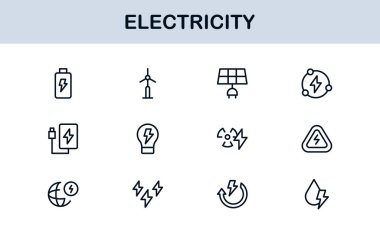 Enerji, Güç, Voltaj, Pil ve Elektrik Bileşenlerini Özelleştiren Vektör Biçiminde Elektrik Simgesi Ayarlandı