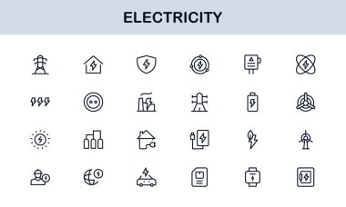 Enerji, Güç, Voltaj, Pil ve Elektrik Bileşenlerini Özelleştiren Vektör Biçiminde Elektrik Simgesi Ayarlandı