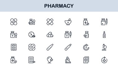 Vector Eczane Simgesi Seti Tıbbi Semboller, İlaçlar, Reçeteler ve Sağlık Elementleri