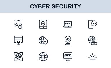 Siber Güvenlik Modern Satır Simgesi Ayarlandı. Ağ güvenliği, veri koruması, mahremiyet ve çevrimiçi güvenlik gereksinimleri.