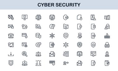 Siber Güvenlik Modern Satır Simgesi Ayarlandı. Ağ güvenliği, veri koruması, mahremiyet ve çevrimiçi güvenlik gereksinimleri.