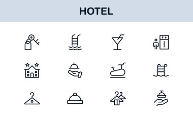 Hotel Line Simge Koleksiyonu Modern, Minimal Tasarım Sembolleri Konukseverlik, Rezervasyon, Oda, Seyahat ve Kalkınma Hizmetleri