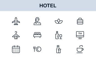 Hotel Line Simge Koleksiyonu Modern, Minimal Tasarım Sembolleri Konukseverlik, Rezervasyon, Oda, Seyahat ve Kalkınma Hizmetleri