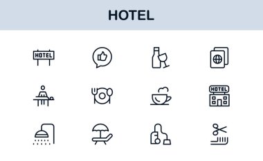 Hotel Line Simge Koleksiyonu Modern, Minimal Tasarım Sembolleri Konukseverlik, Rezervasyon, Oda, Seyahat ve Kalkınma Hizmetleri