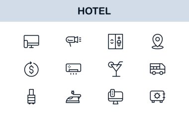 Hotel Line Simge Koleksiyonu Modern, Minimal Tasarım Sembolleri Konukseverlik, Rezervasyon, Oda, Seyahat ve Kalkınma Hizmetleri