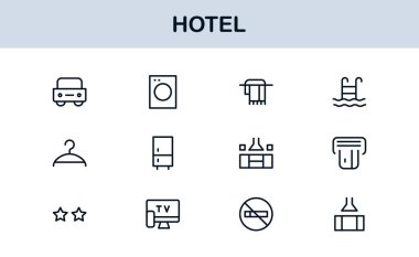 Hotel Line Simge Koleksiyonu Modern, Minimal Tasarım Sembolleri Konukseverlik, Rezervasyon, Oda, Seyahat ve Kalkınma Hizmetleri