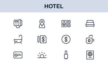 Hotel Line Simge Koleksiyonu Modern, Minimal Tasarım Sembolleri Konukseverlik, Rezervasyon, Oda, Seyahat ve Kalkınma Hizmetleri