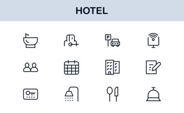 Hotel Line Simge Koleksiyonu Modern, Minimal Tasarım Sembolleri Konukseverlik, Rezervasyon, Oda, Seyahat ve Kalkınma Hizmetleri
