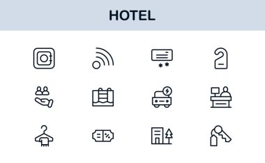 Hotel Line Simge Koleksiyonu Modern, Minimal Tasarım Sembolleri Konukseverlik, Rezervasyon, Oda, Seyahat ve Kalkınma Hizmetleri