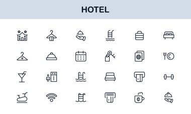 Hotel Line Simge Koleksiyonu Modern, Minimal Tasarım Sembolleri Konukseverlik, Rezervasyon, Oda, Seyahat ve Kalkınma Hizmetleri