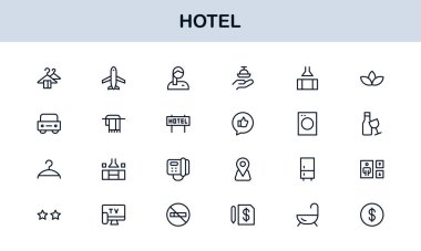 Hotel Line Simge Koleksiyonu Modern, Minimal Tasarım Sembolleri Konukseverlik, Rezervasyon, Oda, Seyahat ve Kalkınma Hizmetleri