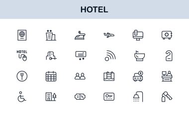 Hotel Line Simge Koleksiyonu Modern, Minimal Tasarım Sembolleri Konukseverlik, Rezervasyon, Oda, Seyahat ve Kalkınma Hizmetleri