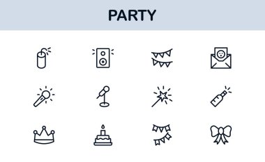 Şenlik Partisi Simgeleri Minimal Satır Sanat Stili Kutlama, Yiyecek, İçecekler ve Müzik Sunar