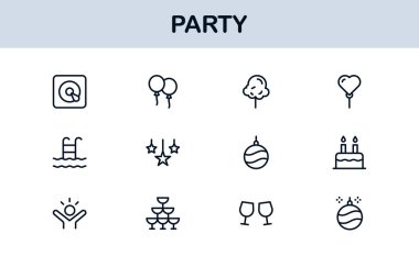 Şenlik Partisi Simgeleri Minimal Satır Sanat Stili Kutlama, Yiyecek, İçecekler ve Müzik Sunar