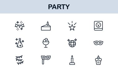 Şenlik Partisi Simgeleri Minimal Satır Sanat Stili Kutlama, Yiyecek, İçecekler ve Müzik Sunar