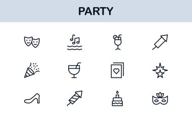 Şenlik Partisi Simgeleri Minimal Satır Sanat Stili Kutlama, Yiyecek, İçecekler ve Müzik Sunar