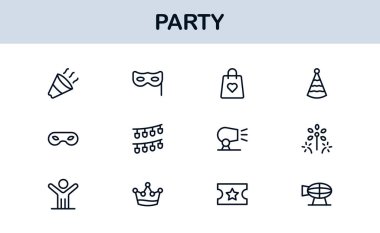 Şenlik Partisi Simgeleri Minimal Satır Sanat Stili Kutlama, Yiyecek, İçecekler ve Müzik Sunar
