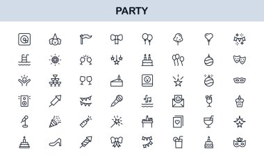Şenlik Partisi Simgeleri Minimal Satır Sanat Stili Kutlama, Yiyecek, İçecekler ve Müzik Sunar