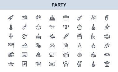 Şenlik Partisi Simgeleri Minimal Satır Sanat Stili Kutlama, Yiyecek, İçecekler ve Müzik Sunar