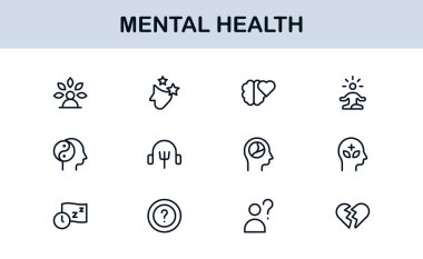 Akıl Sağlığı, Danışmanlık, Zihin Bakımı, Duygusal Destek ve Sağlık İçin Vektör Simgesi Toplama