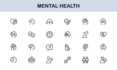 Akıl Sağlığı, Danışmanlık, Zihin Bakımı, Duygusal Destek ve Sağlık İçin Vektör Simgesi Toplama