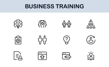İş Eğitim Hattı Simgesi Modern, Asgari, Profesyonel Koçluk, Atölye, Danışmanlık, Geliştirme ve Kurumsal Beceriler Simgeleri