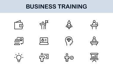 İş Eğitim Hattı Simgesi Modern, Asgari, Profesyonel Koçluk, Atölye, Danışmanlık, Geliştirme ve Kurumsal Beceriler Simgeleri