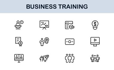 İş Eğitim Hattı Simgesi Modern, Asgari, Profesyonel Koçluk, Atölye, Danışmanlık, Geliştirme ve Kurumsal Beceriler Simgeleri