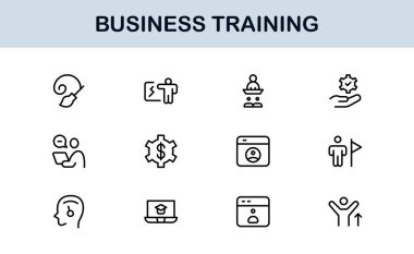 İş Eğitim Hattı Simgesi Modern, Asgari, Profesyonel Koçluk, Atölye, Danışmanlık, Geliştirme ve Kurumsal Beceriler Simgeleri