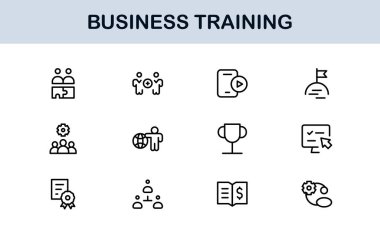 İş Eğitim Hattı Simgesi Modern, Asgari, Profesyonel Koçluk, Atölye, Danışmanlık, Geliştirme ve Kurumsal Beceriler Simgeleri