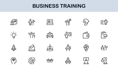 İş Eğitim Hattı Simgesi Modern, Asgari, Profesyonel Koçluk, Atölye, Danışmanlık, Geliştirme ve Kurumsal Beceriler Simgeleri
