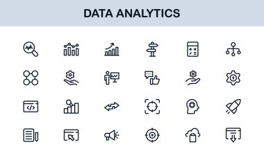 Grafikler, İstatistikler, Sezgiler, Kontrol Panelleri ve Analiz Araçlarını içeren Vector Simgeleri