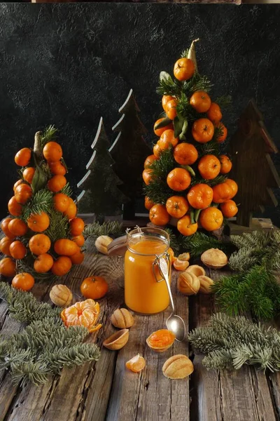 Árboles Decorativos Mandarinas Crema Casera Mandarinas Para Cocinar Relleno — Foto de Stock