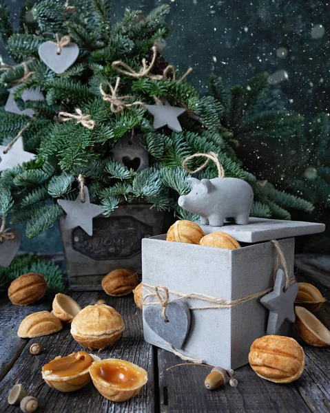 Handmade Cake Nuts Salted Caramel New Year Present — Stock Photo, Image