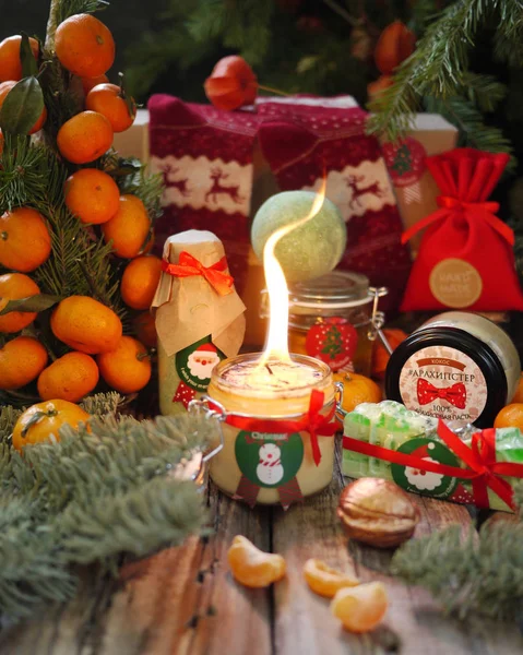 Vela Navidad Con Regalos Caseros — Foto de Stock