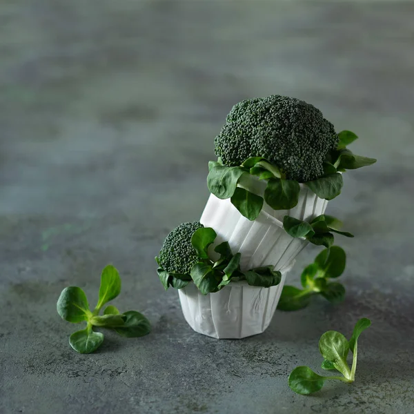 A diet cupcake from broccoli and corn salad for losing weight. Corn salad leaves