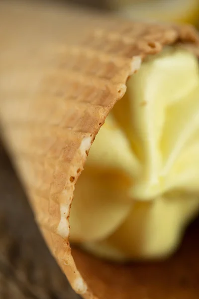 Ginger Lemon Ice Cream Waffle Cone Soft Focus Macro — Stock Photo, Image