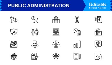 Kamu İdaresi ve Hükümet Çizgisi Simgesi Profesyonel, Modern, Minimum ve Piksel Mükemmel Vektör Sembolleri 