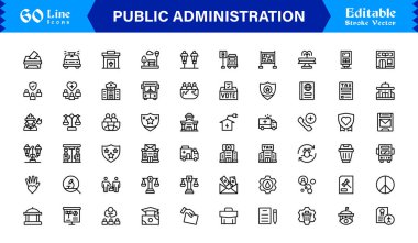 Kamu İdaresi ve Hükümet Çizgisi Simgesi Profesyonel, Modern, Minimum ve Piksel Mükemmel Vektör Sembolleri 