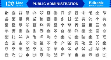 Kamu İdaresi ve Hükümet Çizgisi Simgesi Profesyonel, Modern, Minimum ve Piksel Mükemmel Vektör Sembolleri 