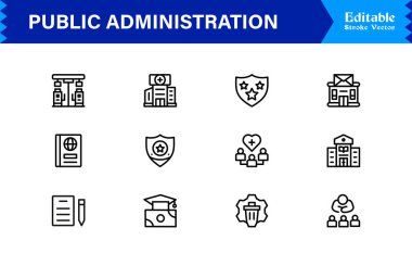 Kamu İdaresi ve Hükümet Çizgisi Simgesi Profesyonel, Modern, Minimum ve Piksel Mükemmel Vektör Sembolleri 