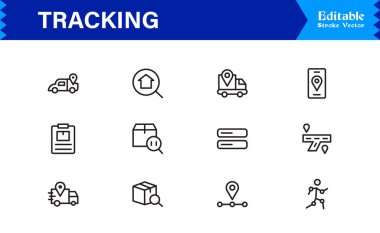 İzleme çizgisi simgesi seti piksel olarak mükemmel, düzenlenebilir vektör grafikleri içerir. Lojistik ve konum hizmetleri için ideal profesyonel, modern ve minimal tasarımları içerir. 
