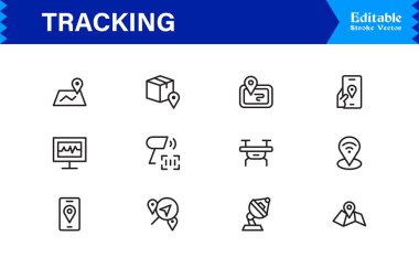 İzleme çizgisi simgesi seti piksel olarak mükemmel, düzenlenebilir vektör grafikleri içerir. Lojistik ve konum hizmetleri için ideal profesyonel, modern ve minimal tasarımları içerir. 