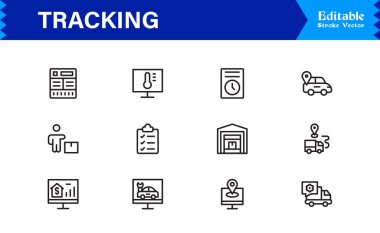 İzleme çizgisi simgesi seti piksel olarak mükemmel, düzenlenebilir vektör grafikleri içerir. Lojistik ve konum hizmetleri için ideal profesyonel, modern ve minimal tasarımları içerir. 