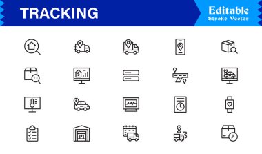 İzleme çizgisi simgesi seti piksel olarak mükemmel, düzenlenebilir vektör grafikleri içerir. Lojistik ve konum hizmetleri için ideal profesyonel, modern ve minimal tasarımları içerir. 