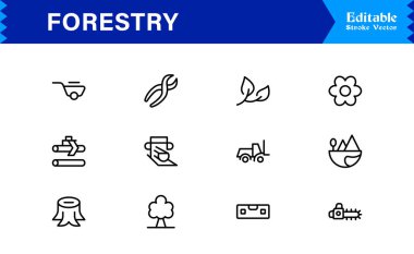 Modern Minimal Ağaçlar, Yapraklar, Ormanlar ve Yüksek Kaliteli Dijital Projeler İçin Temiz Tasarımlı Doğa Elementleri içeren Profesyonel Orman Çizgisi Simgesi Paketi